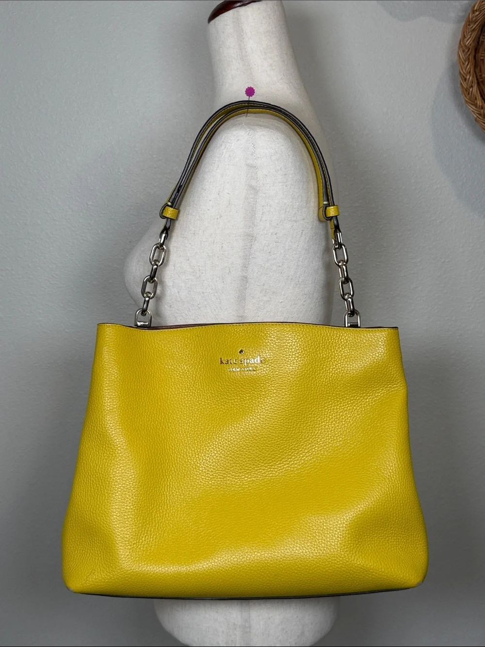 Kate Spade Yellow Leather Chain Shoulder Bag Satchel Tote Purse Gorgeous!